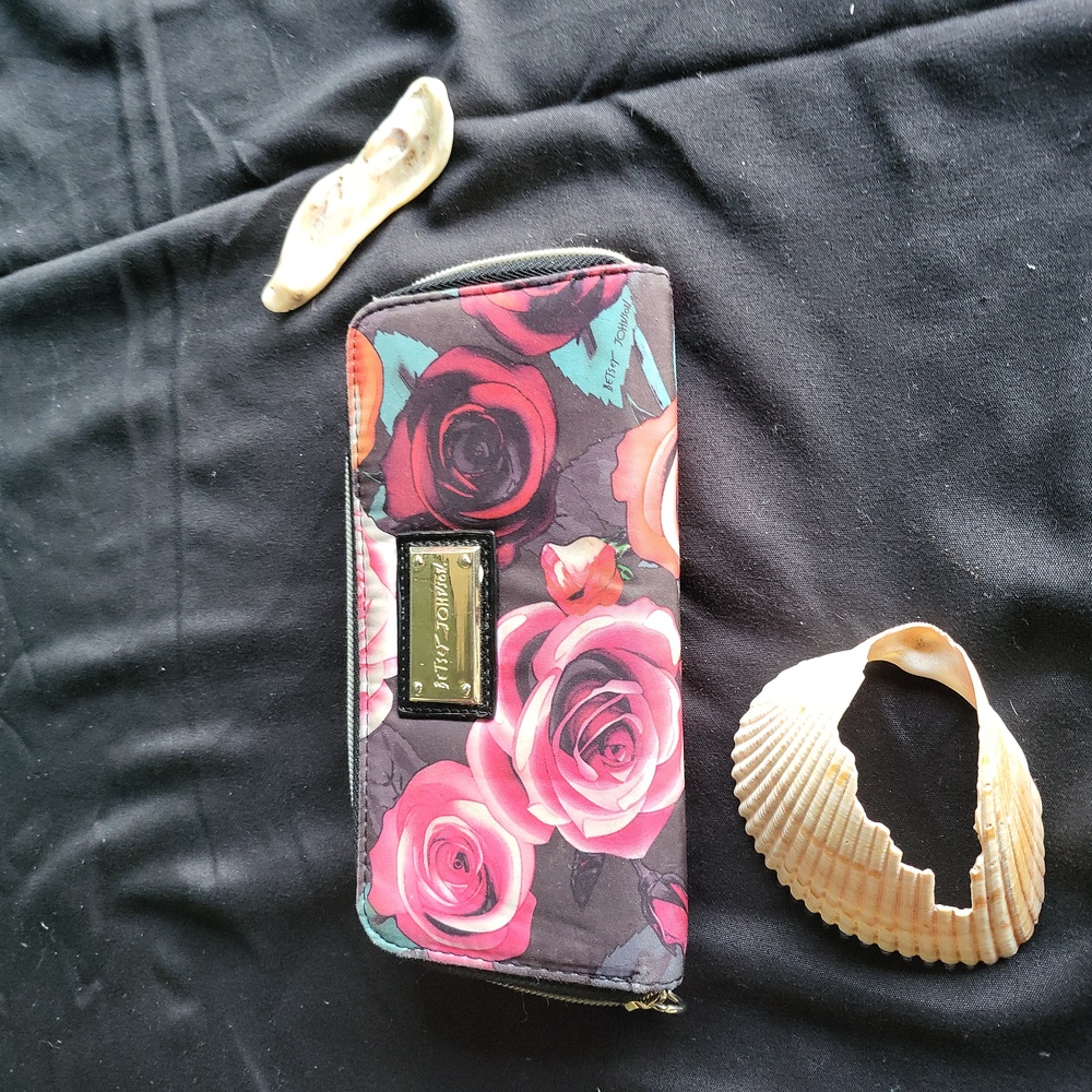 Betsy Johnson~Floral Wallet with Black Background